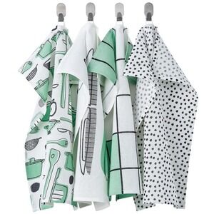 IKEA RINNIG Dish towel, white/green/patterned Cotton 18x24" (4‎ PACK)